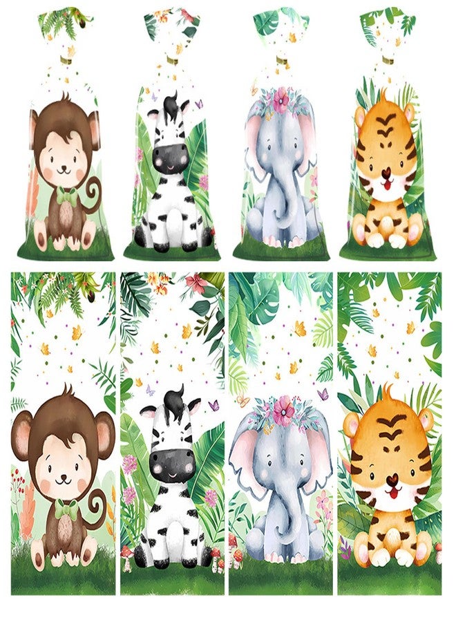 CSTYWC 50 Pcs Safari Animal Plastic Goody Treat Bags - Cellophane Gift Bags with Ribbons for Favors - Safari Jungle Theme Party Supplies for Birthday Party - Image 3